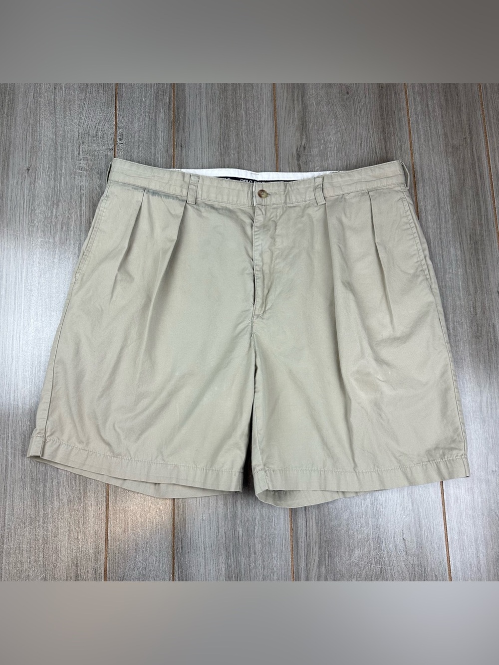 VTG Y2K Polo Ralph Lauren Pleated Chino shorts 38 (tag 40) Beige Tan *stains